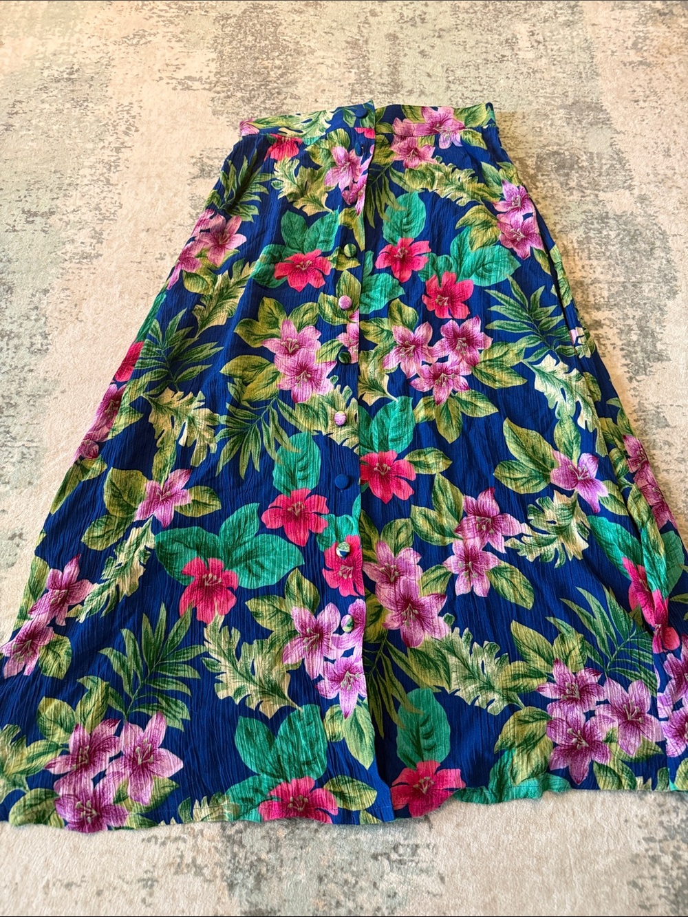 Sag Harbor Navy Midi Skirt with Pink and Green Floral Print, Size S